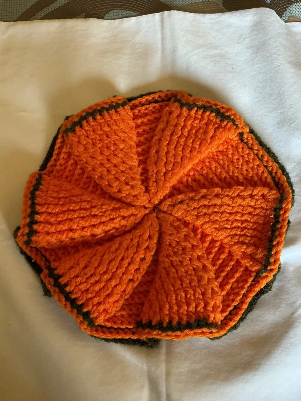 Handmade Orange Kids Knit Beret with Dark Trim